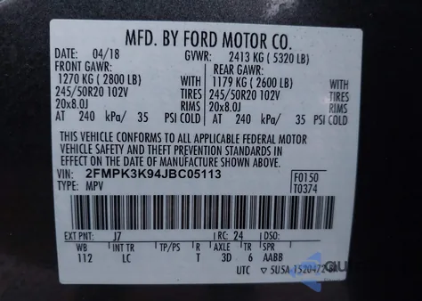 2018 Ford Edge Titanium from USA, damaged, VIN 2FMPK3K94JBC05113